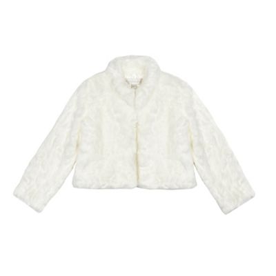 Girls' ivory faux fur jacket